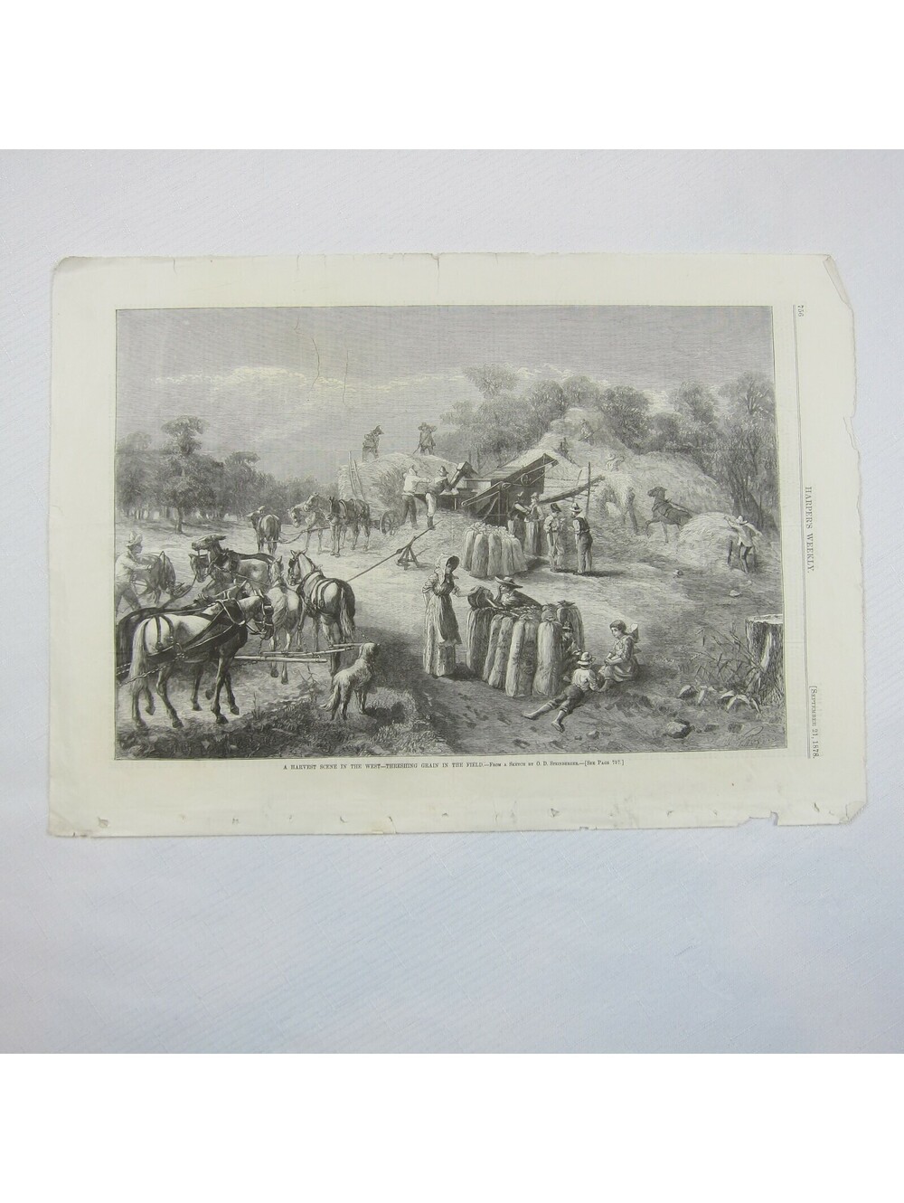 Antique 1878 Print A Harvest Scene in the West O.D. Steinberger Harper’s Weekly